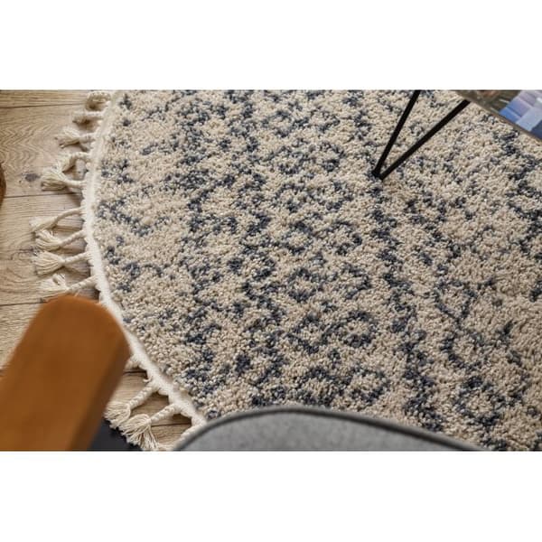 Matta BERBER AGADIR G0522 cirkel grädde / grå Fringe Berber marockansk shaggy, cirkel 160 cm