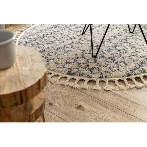 Matta BERBER AGADIR G0522 cirkel grädde / grå Fringe Berber marockansk shaggy, cirkel 160 cm