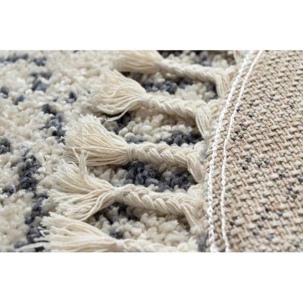 Matta BERBER AGADIR G0522 cirkel grädde / grå Fringe Berber marockansk shaggy, cirkel 160 cm