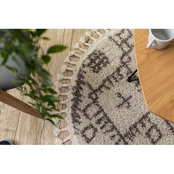 Tæppe BERBER TANGER B5940 hjul fløde / brun kvaster berberi Marokkansk shaggy, cirkel 120 cm
