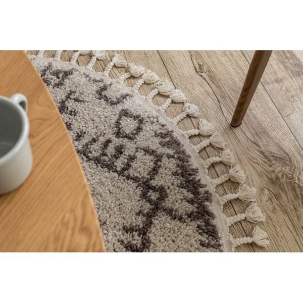 Tæppe BERBER TANGER B5940 hjul fløde / brun kvaster berberi Marokkansk shaggy, cirkel 120 cm