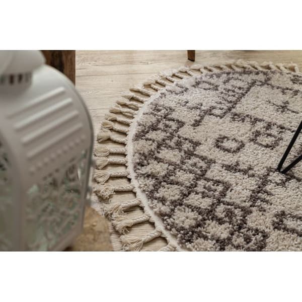 Tæppe BERBER TANGER B5940 hjul fløde / brun kvaster berberi Marokkansk shaggy, cirkel 120 cm