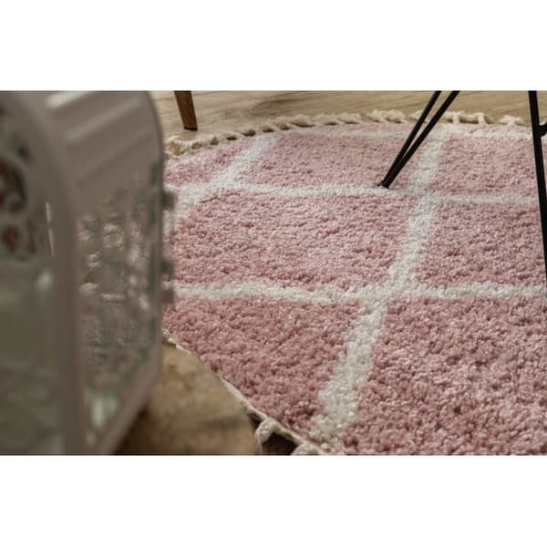 Matta BERBER TROIK A0010 cirkel rosa / vit Fringe Berber marockansk shaggy, cirkel 160 cm