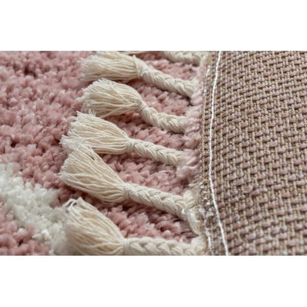 Matta BERBER TROIK A0010 cirkel rosa / vit Fringe Berber marockansk shaggy, cirkel 160 cm