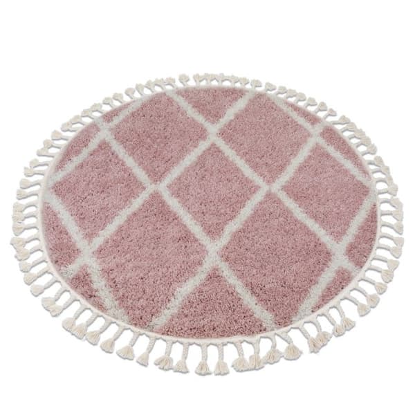 Matta BERBER TROIK A0010 cirkel rosa / vit Fringe Berber marockansk shaggy, cirkel 160 cm