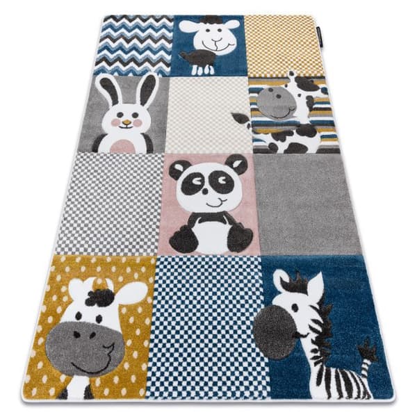 Matta PETIT ZOO ANIMALS grädde / grå, 120x170 cm