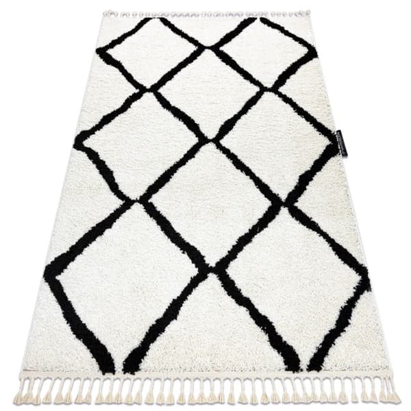 Matta BERBER CROSS vit Fringe Berber marockansk shaggy, 140x190 cm