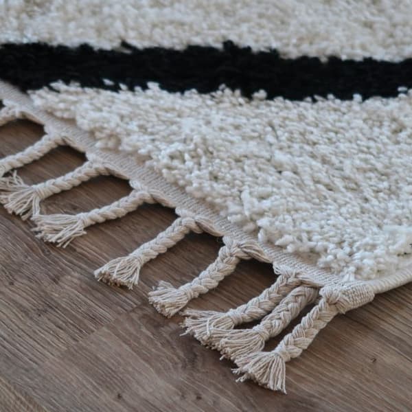 Matto BERBER CROSS valkoinen Tupsut berbery Marokkolainen shaggy, 160x220 cm