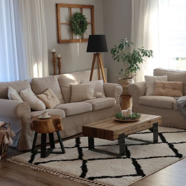 Matta BERBER CROSS vit Fringe Berber marockansk shaggy, 200x290 cm