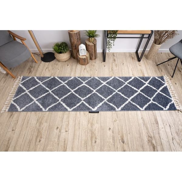 Matta, Löpare  BERBER CROSS grå - för kök, korridor och hall, 80x300 cm