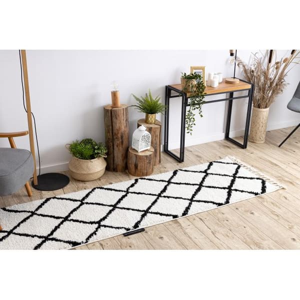 Matta, Löpare  BERBER CROSS vit - för kök, korridor och hall, 60x300 cm