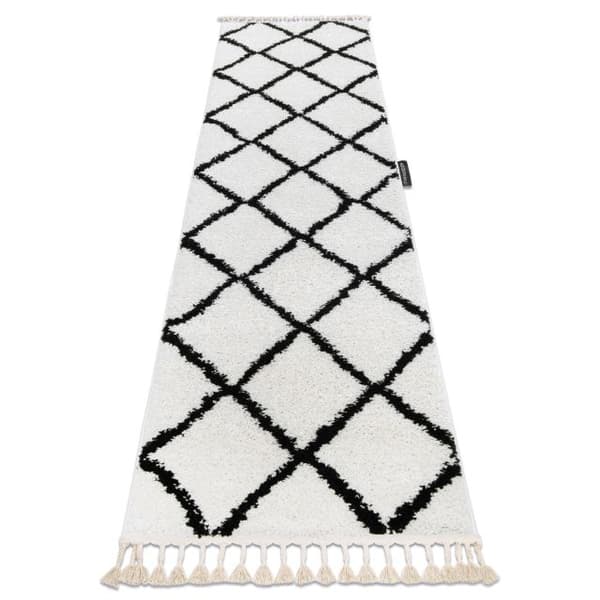 Matta, Löpare  BERBER CROSS vit - för kök, korridor och hall, 60x300 cm