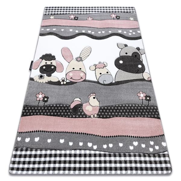 Matto PETIT FARM FARMA eläimet vaaleanpunaineuusi, 120x170 cm
