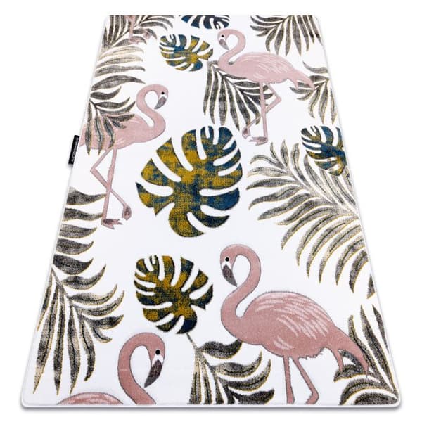 Matto PETIT GARDEN flamingot monstera lehdet kerma, 180x270 cm