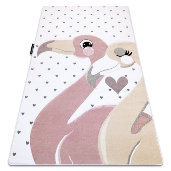 Matto PETIT FLAMINGOS flamingot sydämet kerma, 180x270 cm