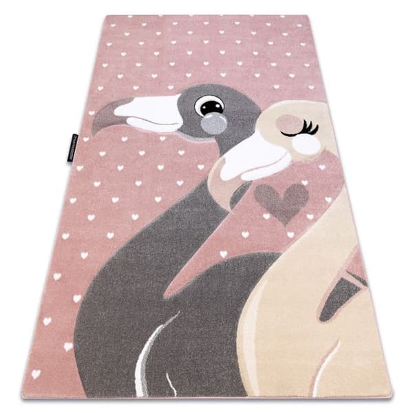Matto PETIT FLAMINGOS flamingot sydämet vaaleanpunaineuusi, 180x270 cm