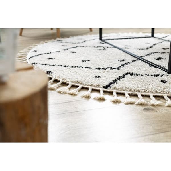 Matto BERBER TETUAN B751 pyörä zigzag kerma Tupsut berbery Marokkolainen shaggy, cirkel 160 cm