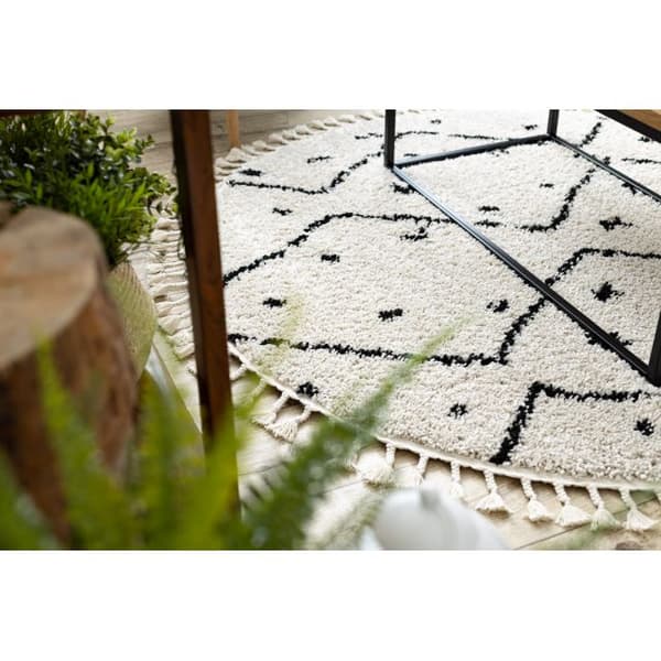 Matto BERBER TETUAN B751 pyörä zigzag kerma Tupsut berbery Marokkolainen shaggy, cirkel 160 cm
