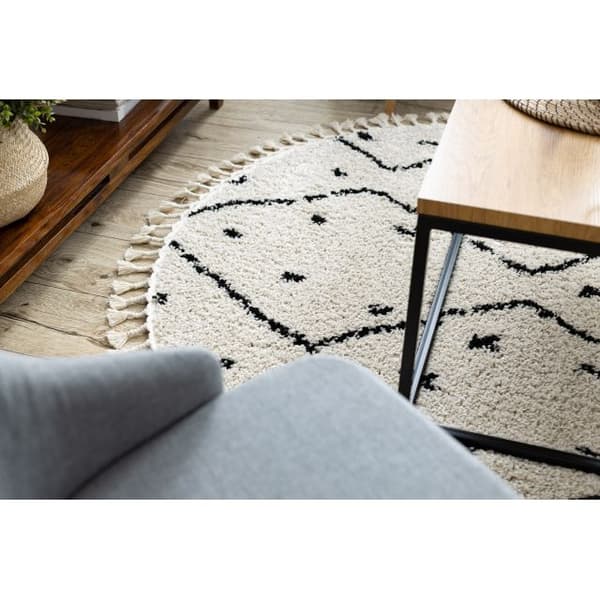 Matto BERBER TETUAN B751 pyörä zigzag kerma Tupsut berbery Marokkolainen shaggy, cirkel 160 cm