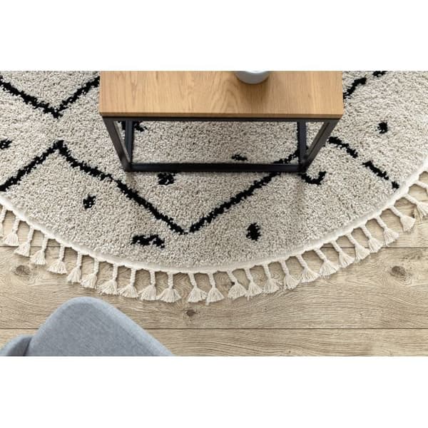 Matto BERBER TETUAN B751 pyörä zigzag kerma Tupsut berbery Marokkolainen shaggy, cirkel 160 cm