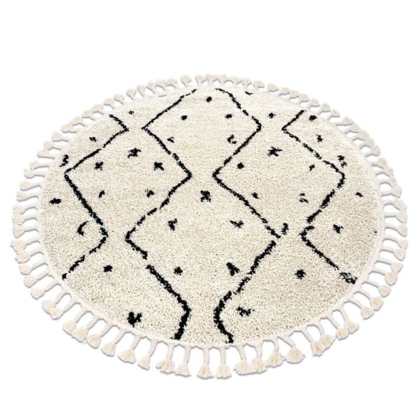 Matto BERBER TETUAN B751 pyörä zigzag kerma Tupsut berbery Marokkolainen shaggy, cirkel 160 cm