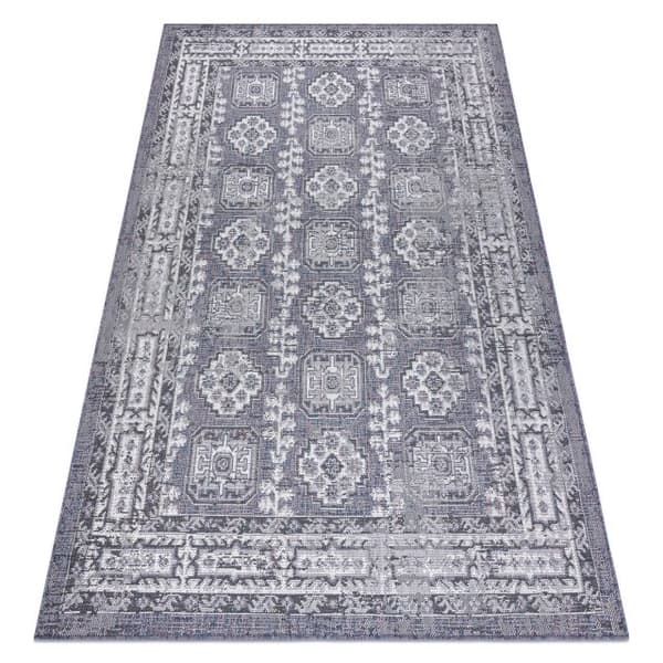 Sisaltæppe SISAL SION Ramme, ornament, vasket 2832 płaskie tkanie blå / lyserød / ecru, 140x190 cm