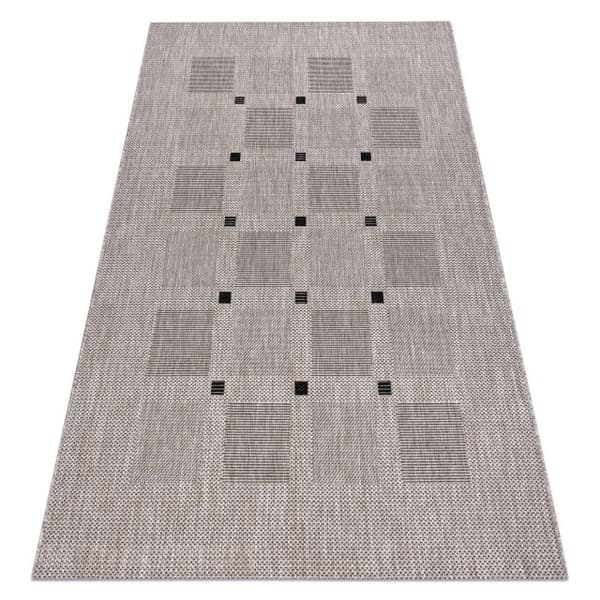 Sisaltæppe SISAL FLOORLUX 20079 firkanter sølv / sort, 80x150 cm