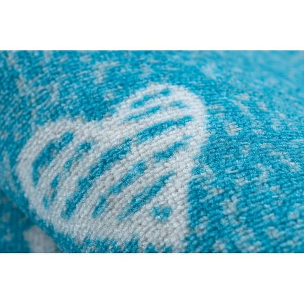 Matto lapsille HEARTS Pesty denim sydämet, lasten - turkoosi, 100x400 cm