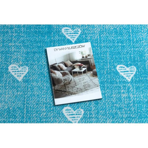 Matto lapsille HEARTS Pesty denim sydämet, lasten - turkoosi, 100x400 cm
