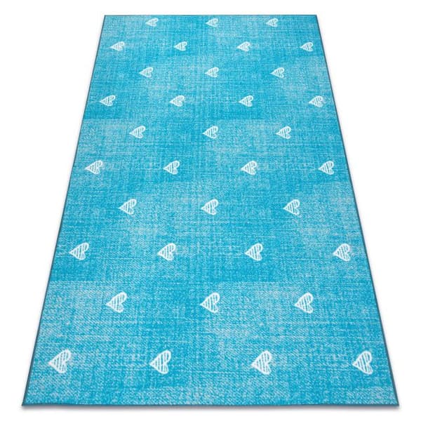 Matto lapsille HEARTS Pesty denim sydämet, lasten - turkoosi, 100x400 cm