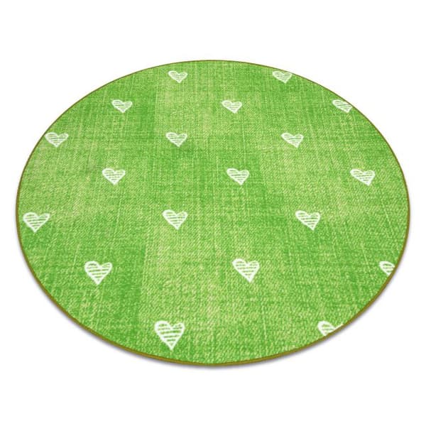 Matto lapsille HEARTS pyörä Pesty denim, sydämet, lasten - vehreys, cirkel 170 cm
