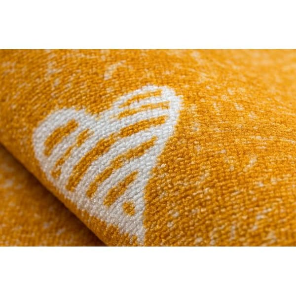 Matto lapsille HEARTS pyörä Pesty denim, sydämet, lasten - oranssi, cirkel 150 cm