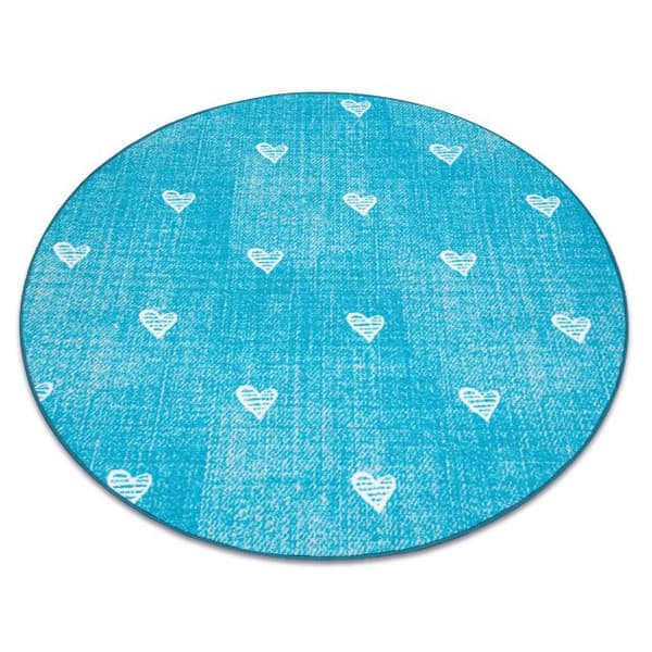 Matto lapsille HEARTS pyörä Pesty denim, sydämet, lasten - turkoosi, cirkel 100 cm