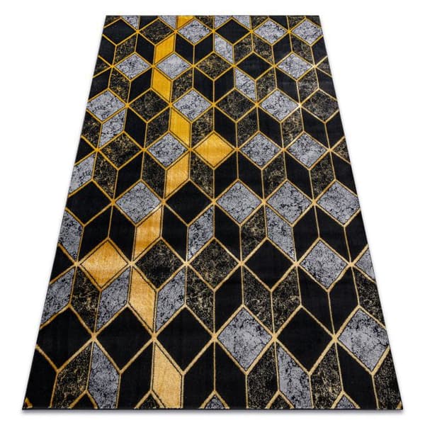 Modern GLOSS Matta  400B 86 snygg, glamour, art deco, 3D geometrisk svart / guld, 120x170 cm