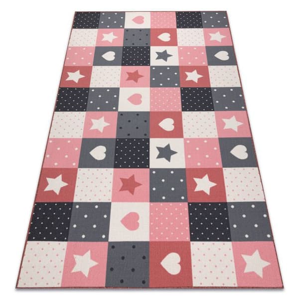 Matta för barn STARS stjärnor rosa / grå, 100x300 cm
