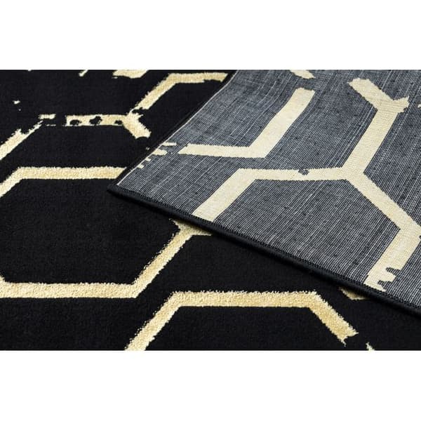 Modern GLOSS Matta 407C 86 snygg, glamour, art deco svart / guld, 180x270 cm