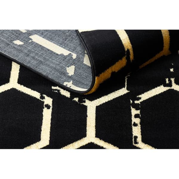 Modern GLOSS Matta 407C 86 snygg, glamour, art deco svart / guld, 180x270 cm