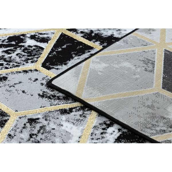 Matto GLOSS 3D moderni 409A 82 Kuutio, tyylikäs, glamour, art deco musta / kulta / harmaa, 140x190 cm