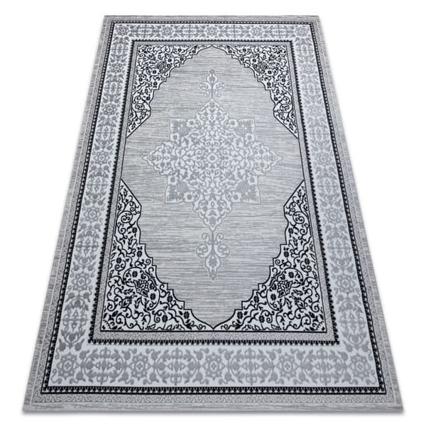 Modern GLOSS Matta  8490 52 Ornament, snygg, ram elfenben / grå, 240x330 cm