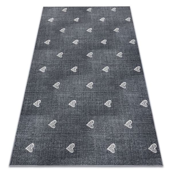 Matto lapsille HEARTS Denim, pesty sydämet, lasten - harmaa, 100x200 cm