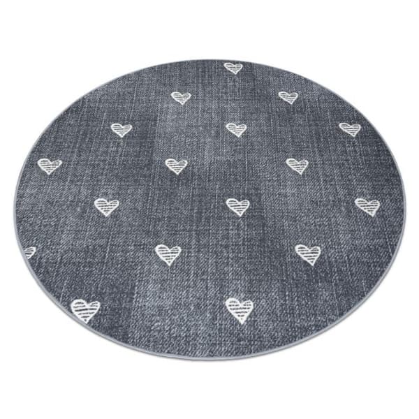 Tæppe til børn HEARTS hjul Jeans vasket, hjerter, børns - grå, cirkel 133 cm