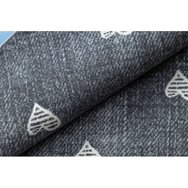 Tæppe til børn HEARTS hjul Jeans vasket, hjerter, børns - grå, cirkel 200 cm