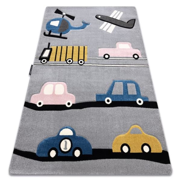 Matto PETIT TOYS lelut, autot harmaa, 120x170 cm
