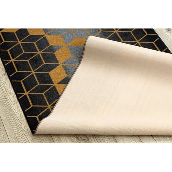Kumipäällysteinen päällyste 120 cm HEXAGON musta / kulta, 120x530 cm