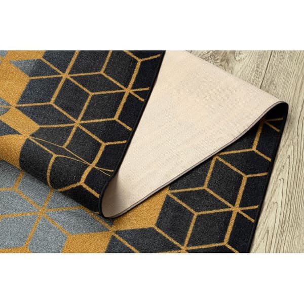 Kumipäällysteinen päällyste 120 cm HEXAGON musta / kulta, 120x530 cm