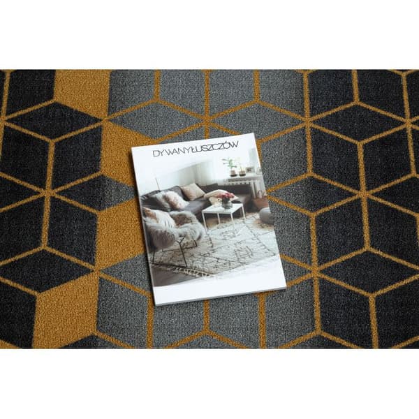 Kumipäällysteinen päällyste 120 cm HEXAGON musta / kulta, 120x530 cm