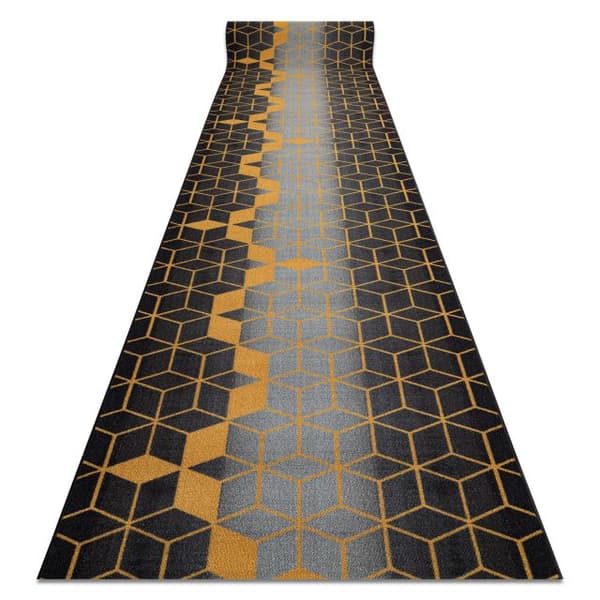 Kumipäällysteinen päällyste 120 cm HEXAGON musta / kulta, 120x530 cm