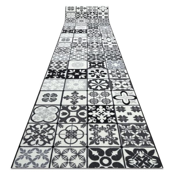 Kumipäällysteinen päällyste 80cm AZULEJO PATCHWORK, Kettuboa laatat harmaa / musta, 80x560 cm