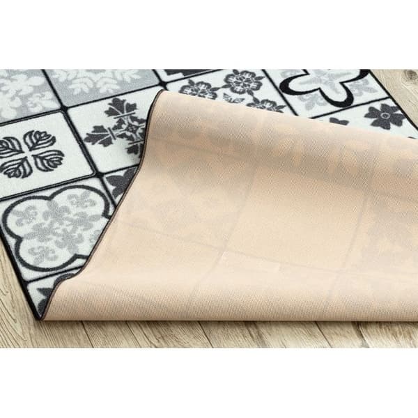 Löpare anti-halk AZULEJO PATCHWORK, LISBONPLATTER grå / svart, 100x530 cm
