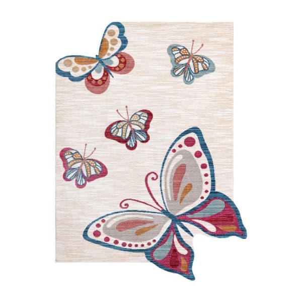 Lasten Matto TOYS 75326 Motyle, motylki lapsille - moderni, nieregularny kształt kerma / punainen vaaleanpunainen, 133x192 cm